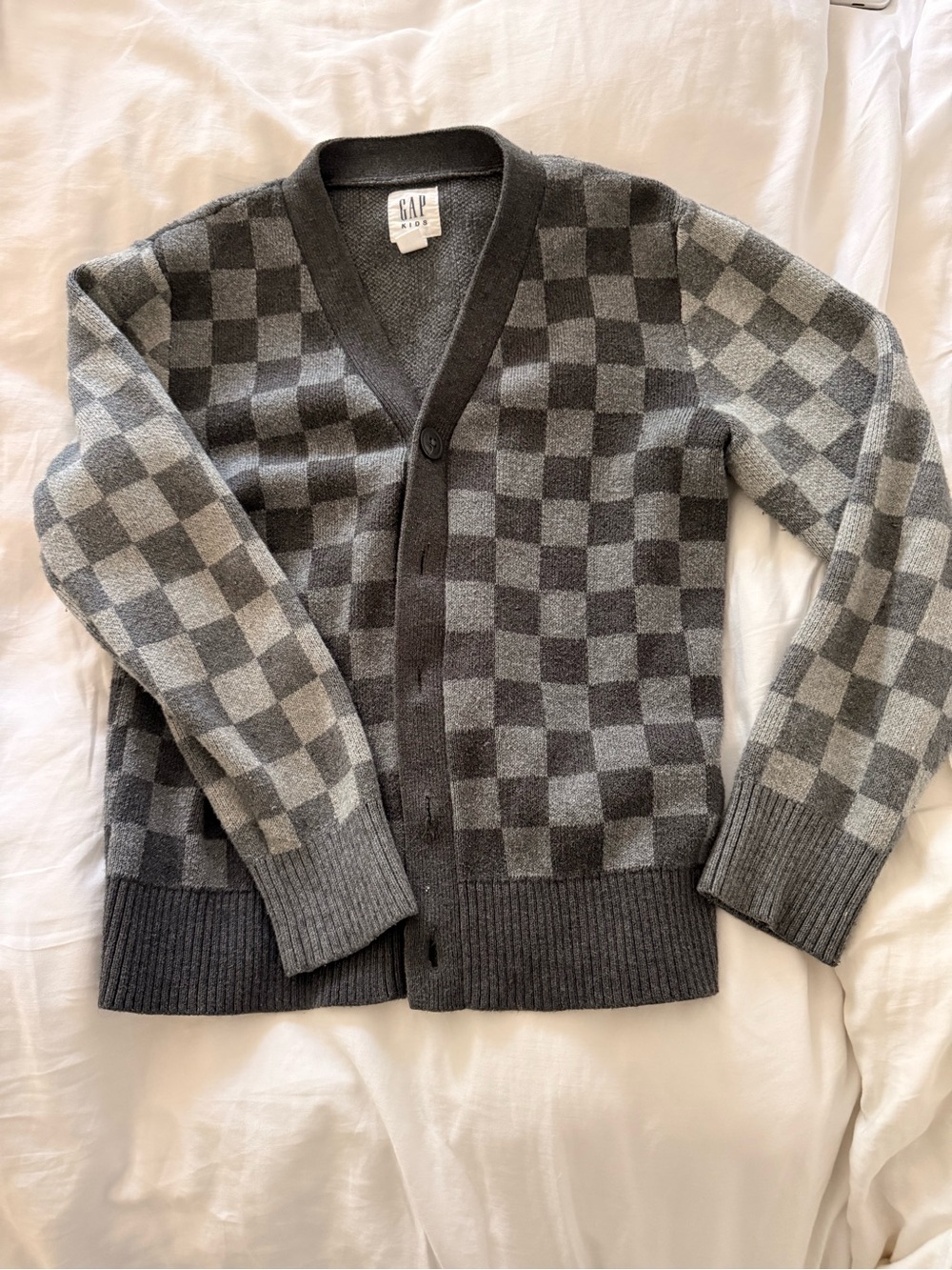 GAP Gray Checkerboard V-Neck Cardigan